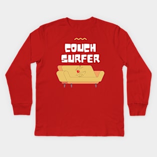 Couch surfer cartoon typography vector art design Kids Long Sleeve T-Shirt